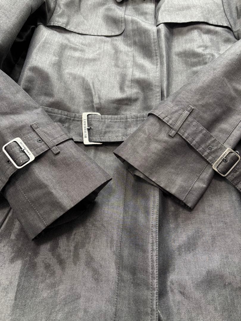 バーバリーロンドン　11号　グレー　ノバチェック トレンチコート　ロング　刺繍