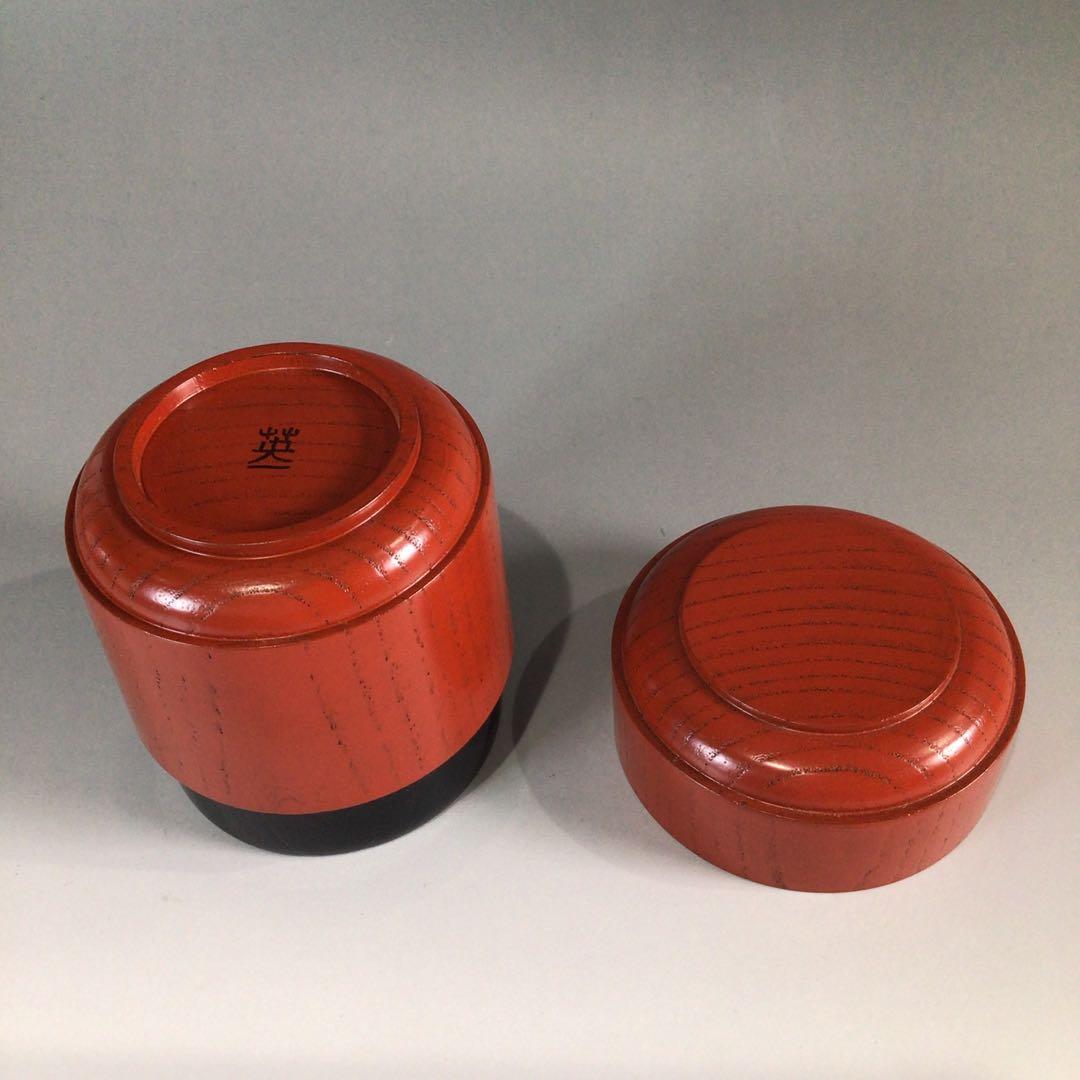 Ｐ５９９　薄茶器　『木製』『石村英一作』『朱塗』『棗』　共箱　茶道具