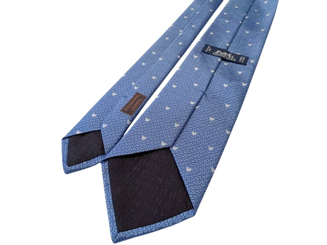 【美品】エルメス ネクタイ ブルー ハート柄 お洒落 ハイブランド