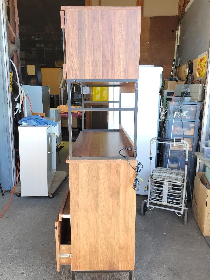 木目調 アイアンフレーム キッチンボード レンジ台 食器棚 ヴィンテージ風