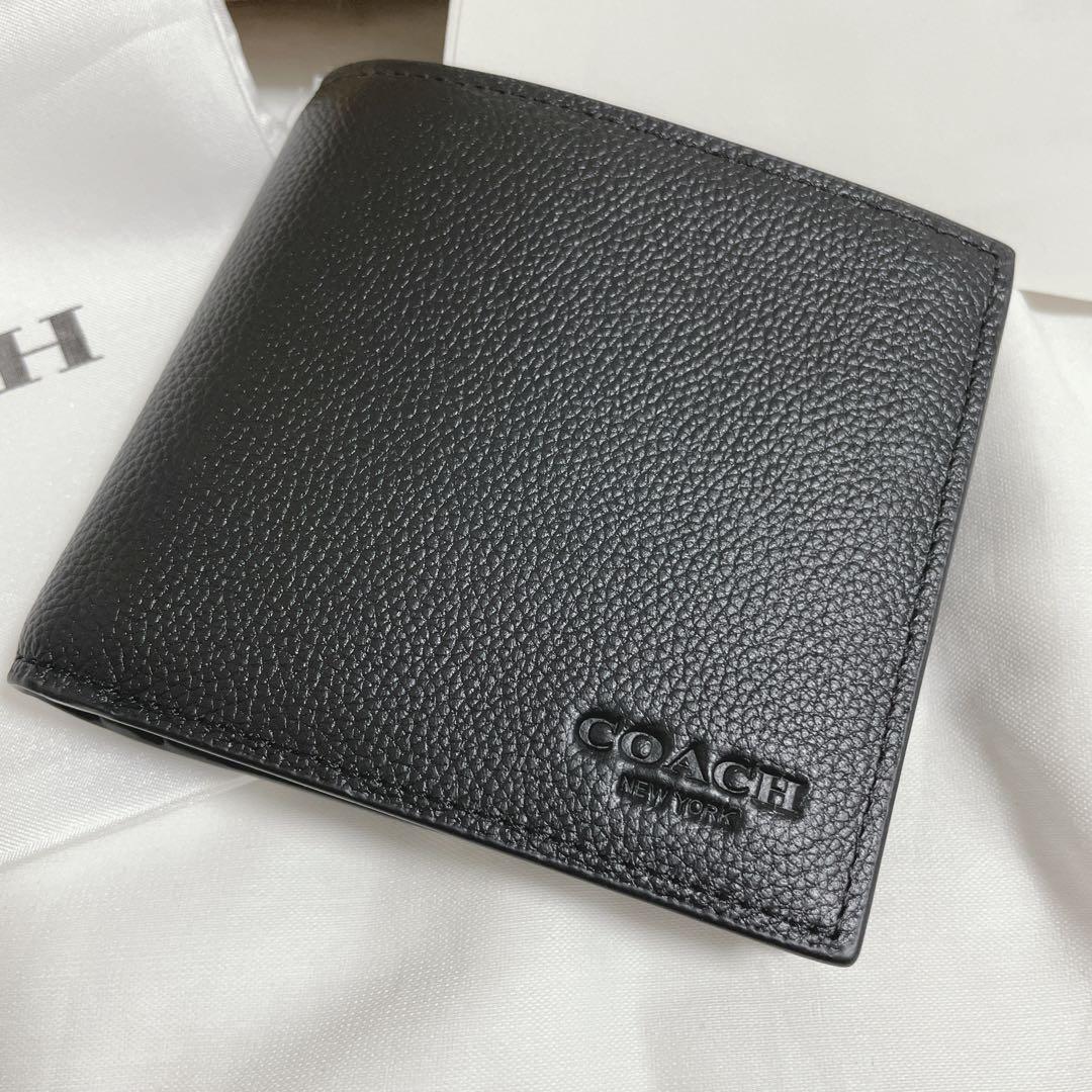 COACH 二つ折り財布 コーチ 財布 ブラック 二つ折り　入学祝い　就職祝い