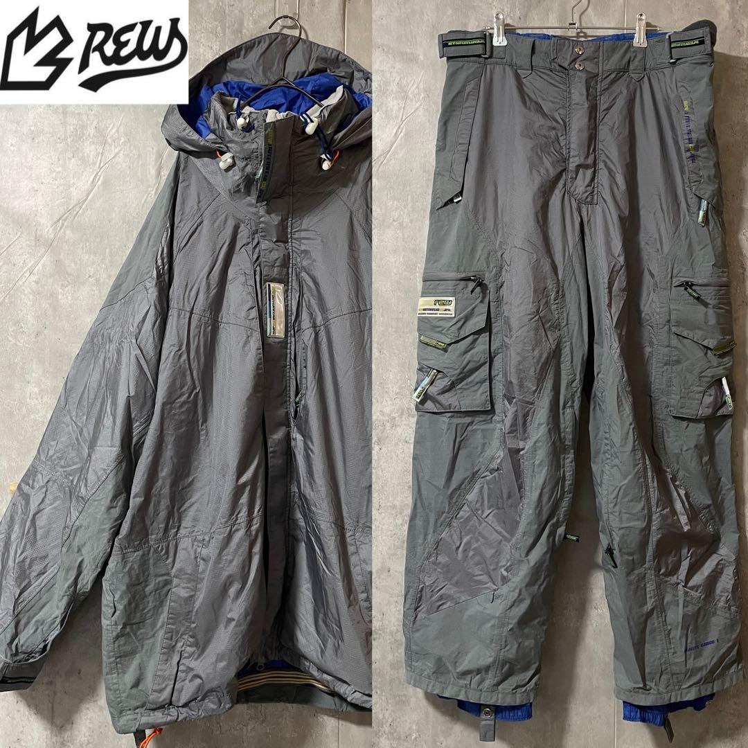 rewスキーウェアスノーボードジャケットパーカーパンツ上下セットアップ灰色グレー