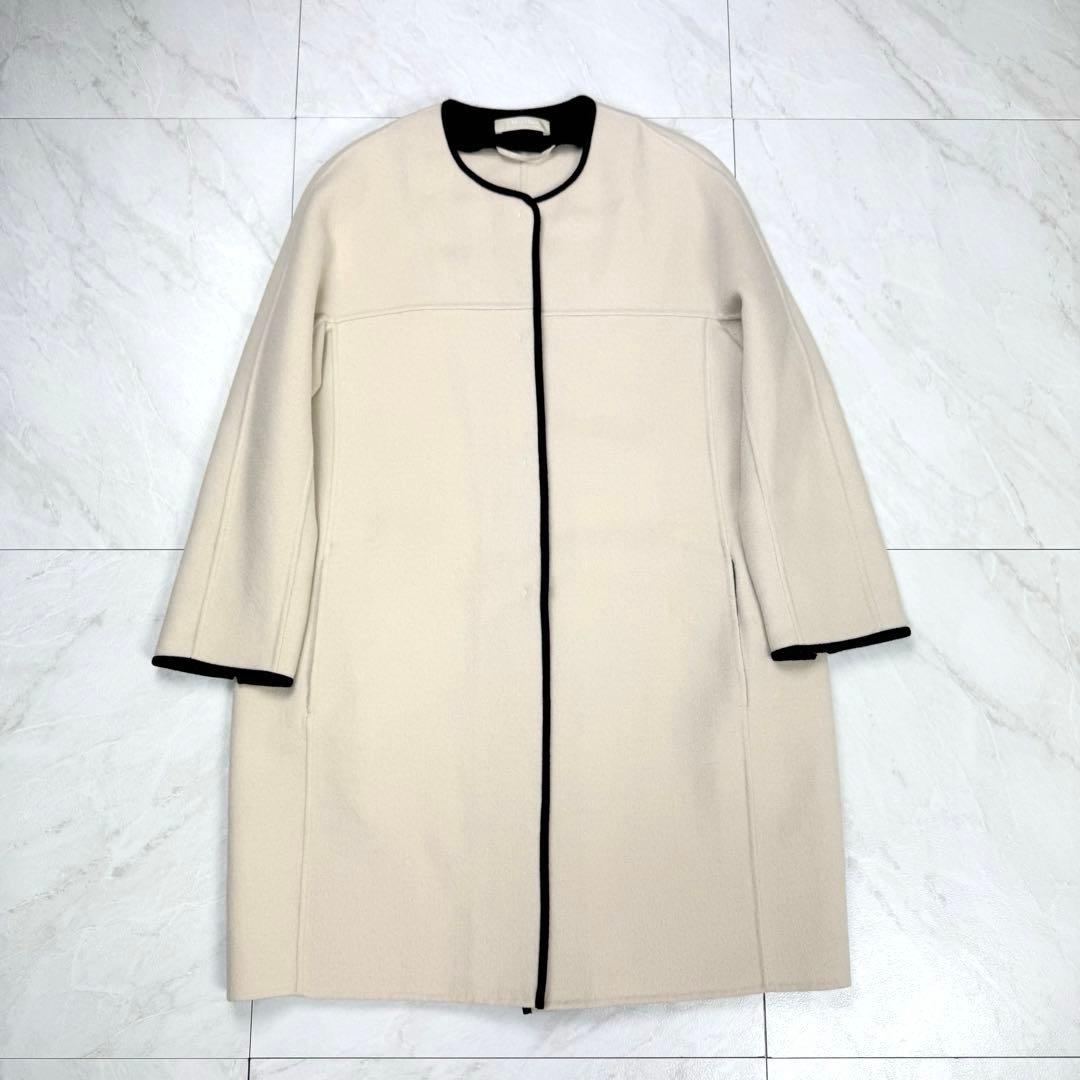 美品 S マックスマーラ クチートアマーノ パイピング ノーカラー ロングコート