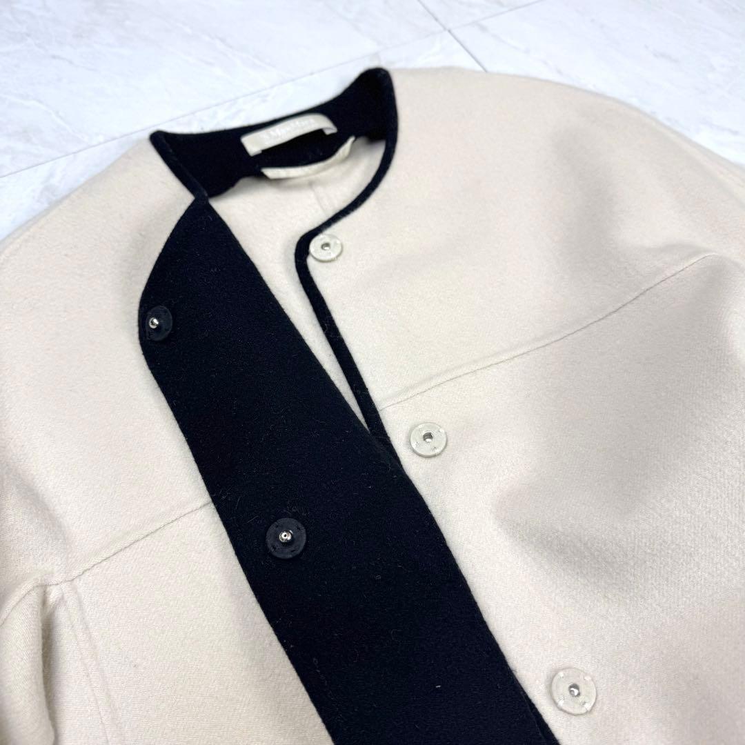 美品 S マックスマーラ クチートアマーノ パイピング ノーカラー ロングコート