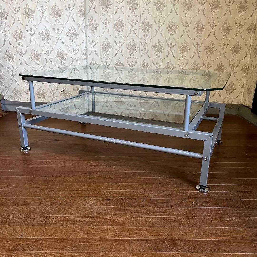 【インダストリアル】アイアンフレーム ガラステーブル センターテーブル 男前