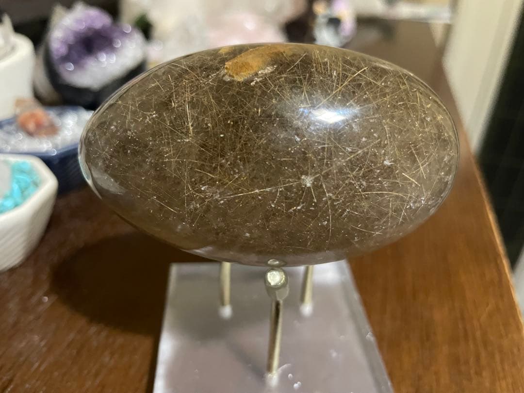 スモーキールチル卵型8.5cm✖️5cmたまご置物　天然石　金運