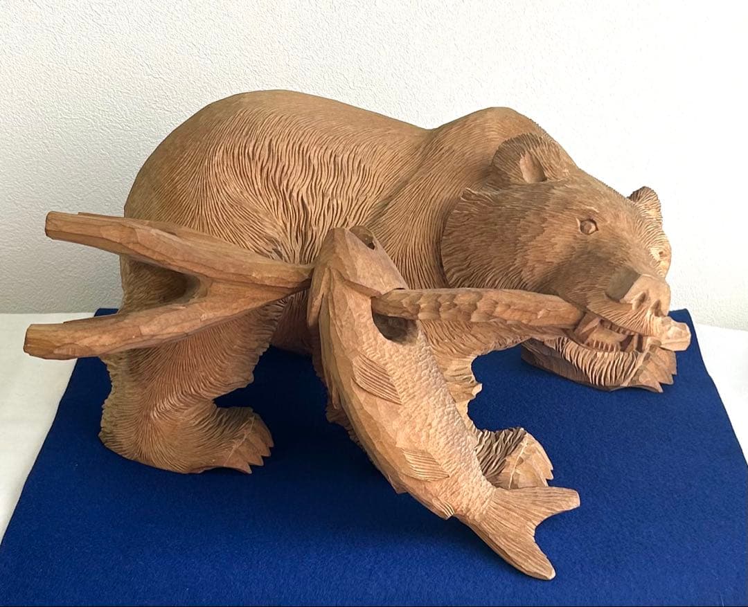 日川清作 トゥムシ彫り 木彫熊 1989年 北海道阿寒湖 3.4kg 37cm