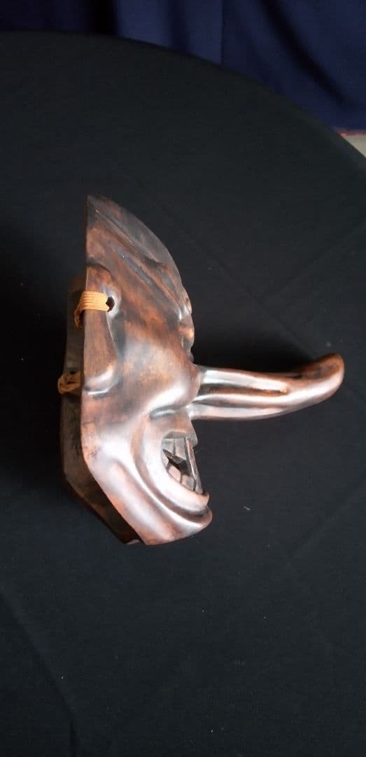 木製天狗、神楽面 鬼の顔 約20cm x 25cm