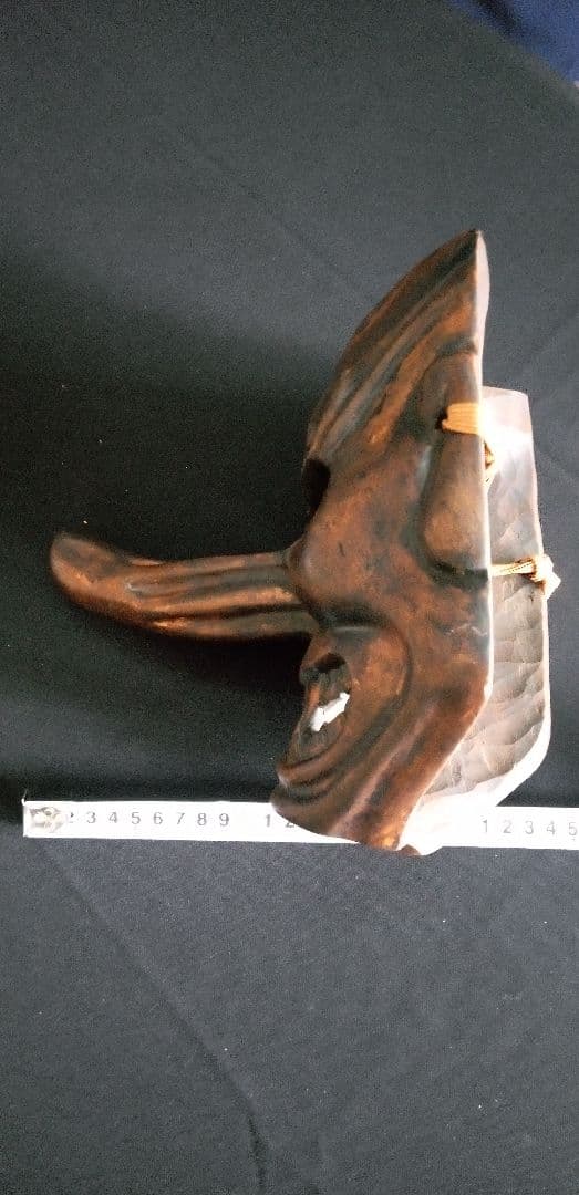 木製天狗、神楽面 鬼の顔 約20cm x 25cm