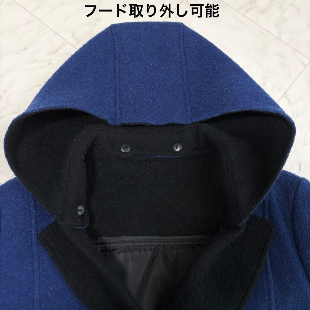 【Tu】ロングコート　ウール　ダウン　異素材切替　ドロスト　フード　新品　青　黒