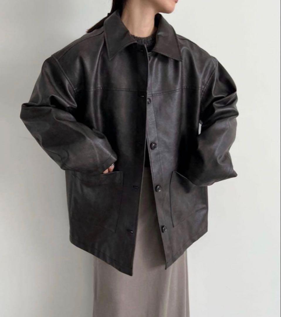 select MOCA by son ステンカラーフェイクレザージャケット