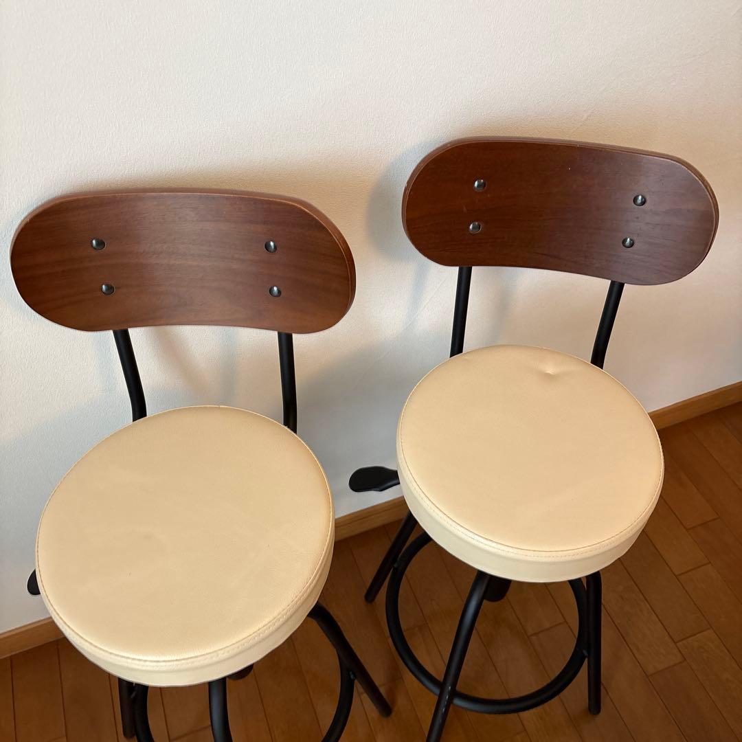 カウンターチェア2脚セット*ベージュ×ブラウン背もたれ　バーチェア スツール