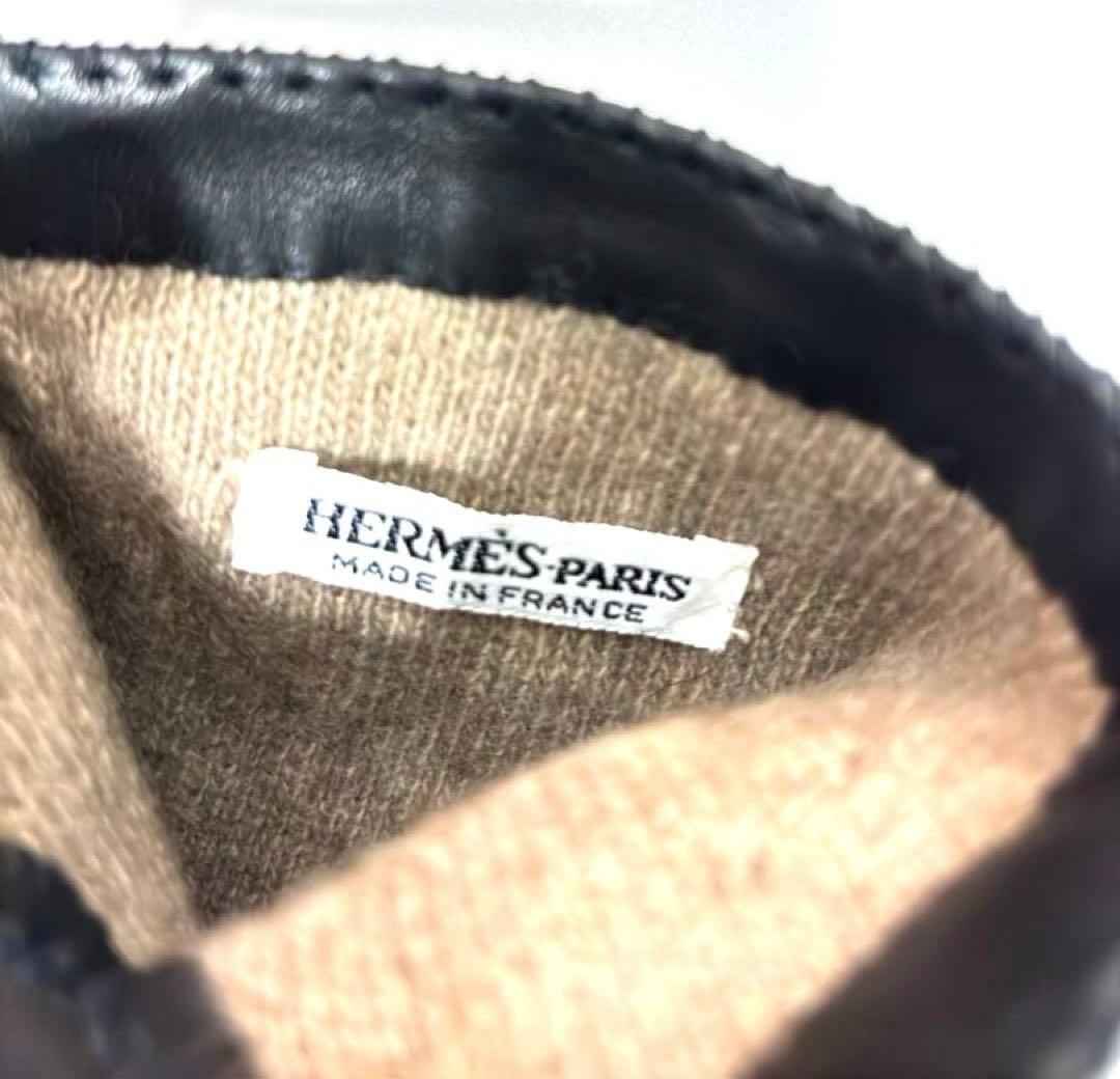 【美品】エルメス クルードセル手袋ブラック ラムレザーカシミア ¥177,100