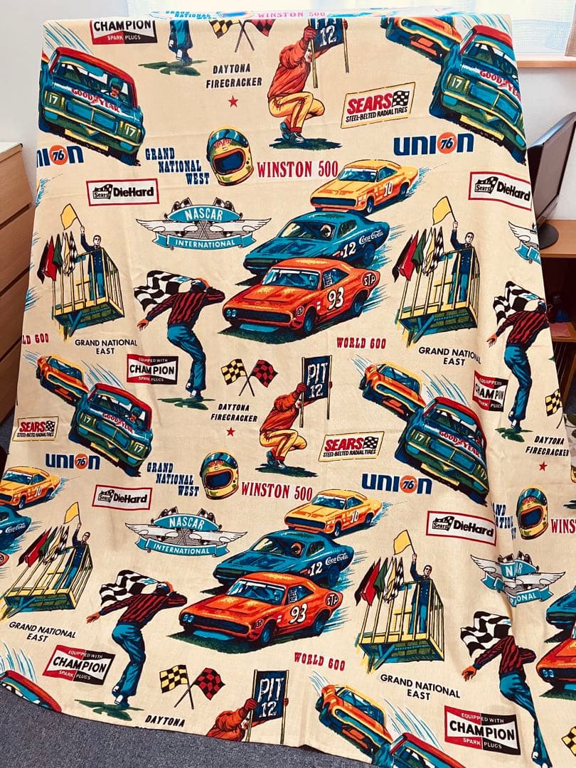 70s sears ファブリック　NASCAR大判シーツ　RACE USA製