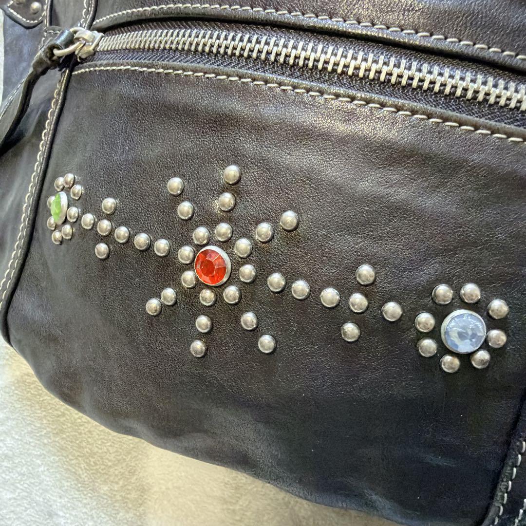 【希少】東洋エンタープライズ カーフレザー ボディバッグ スタッズ ブラック