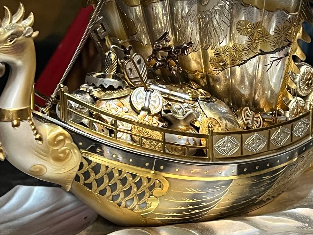 銀製鳳凰寳船、銀製鳳凰宝船、銀製鳳凰宝船2号、銀製宝船、ケース36センチ