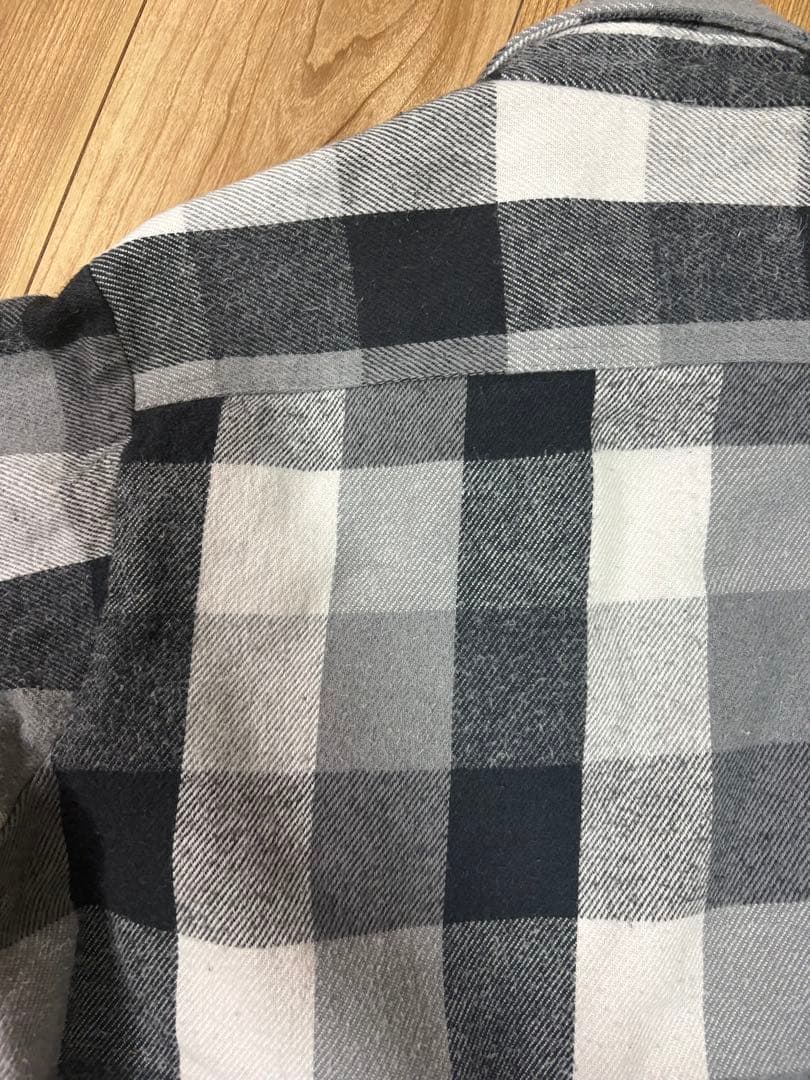 【好配色】FIVE BROTHERネルシャツ　白黒グレーブロックチェックMサイズ