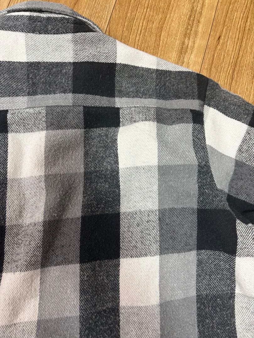 【好配色】FIVE BROTHERネルシャツ　白黒グレーブロックチェックMサイズ
