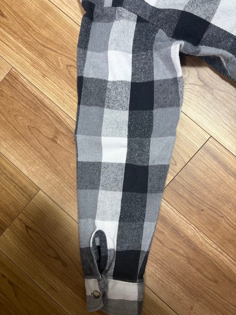 【好配色】FIVE BROTHERネルシャツ　白黒グレーブロックチェックMサイズ