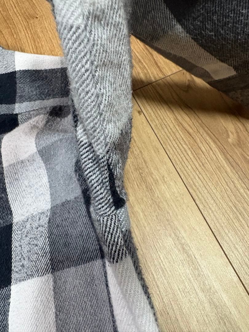 【好配色】FIVE BROTHERネルシャツ　白黒グレーブロックチェックMサイズ