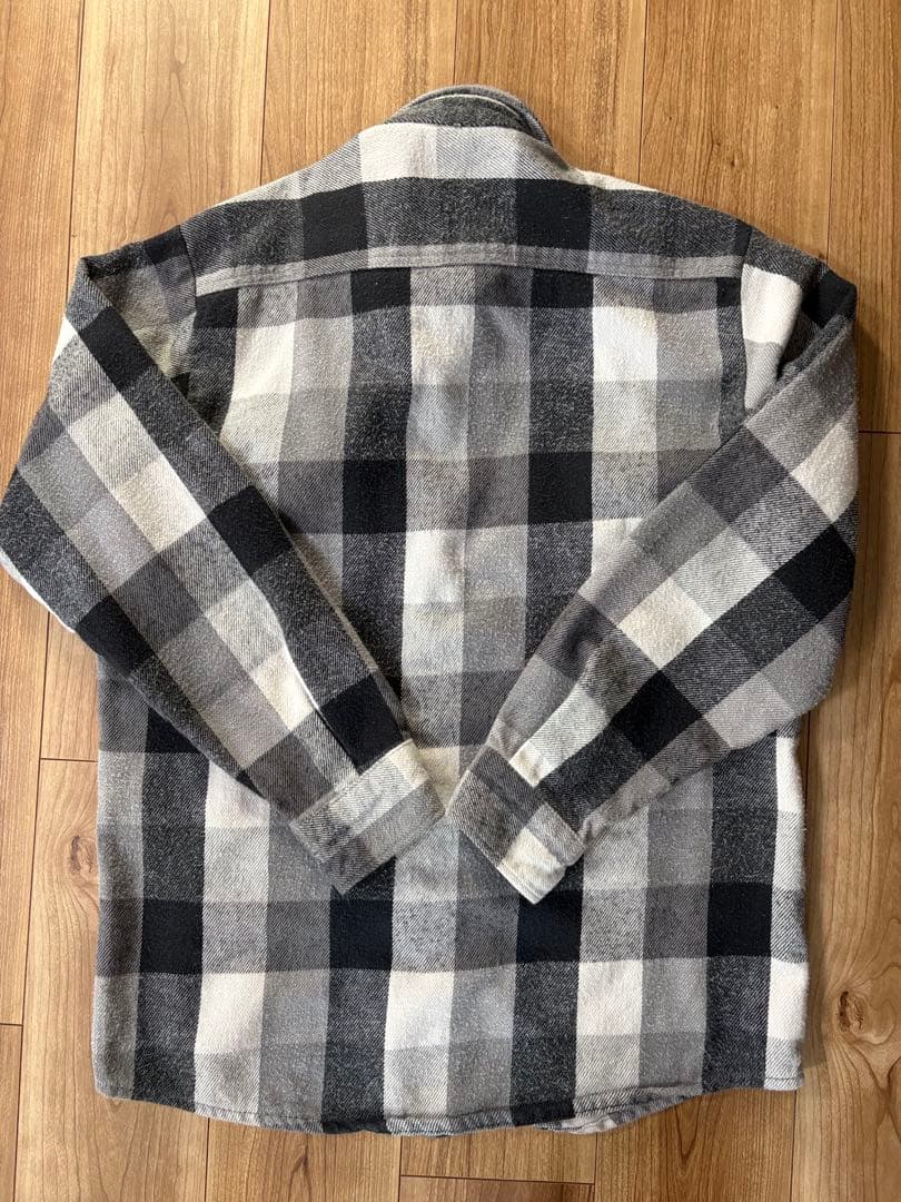 【好配色】FIVE BROTHERネルシャツ　白黒グレーブロックチェックMサイズ