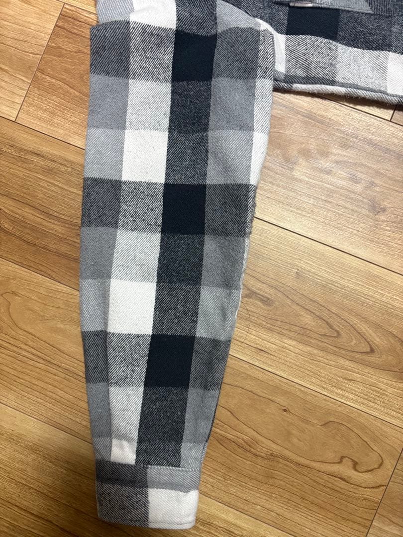 【好配色】FIVE BROTHERネルシャツ　白黒グレーブロックチェックMサイズ
