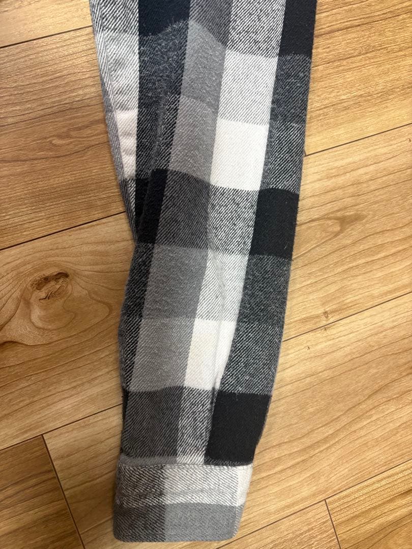 【好配色】FIVE BROTHERネルシャツ　白黒グレーブロックチェックMサイズ