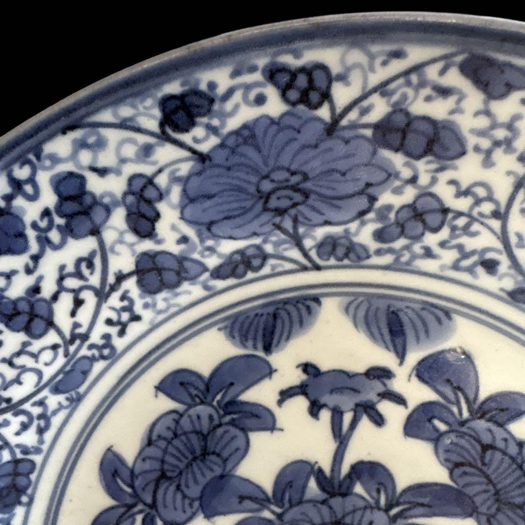 【古伊万里】江戸後期 染付花文 皿 青花磁器 和骨董 飾り皿 アンティーク