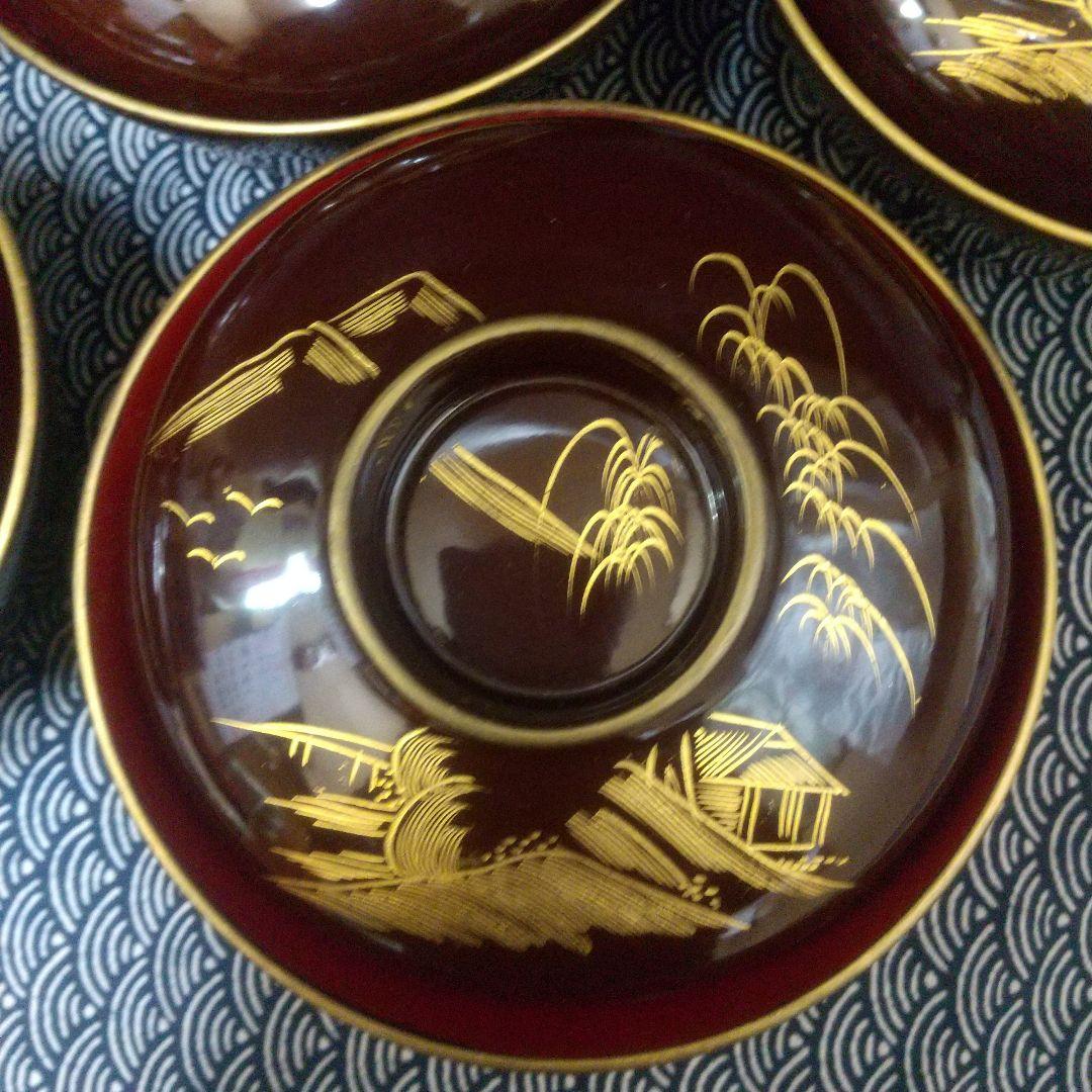 川連漆器 吸い物椀5客 沈金蒔絵 本漆[