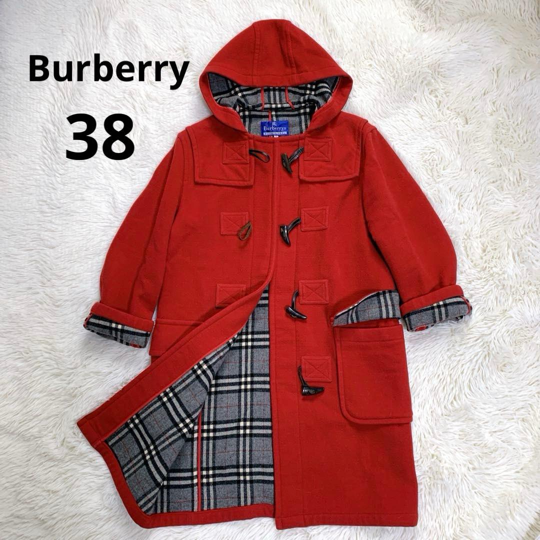 バーバリーブルーレーベル ダッフルコート 赤 ノバチェック ウール100% 38