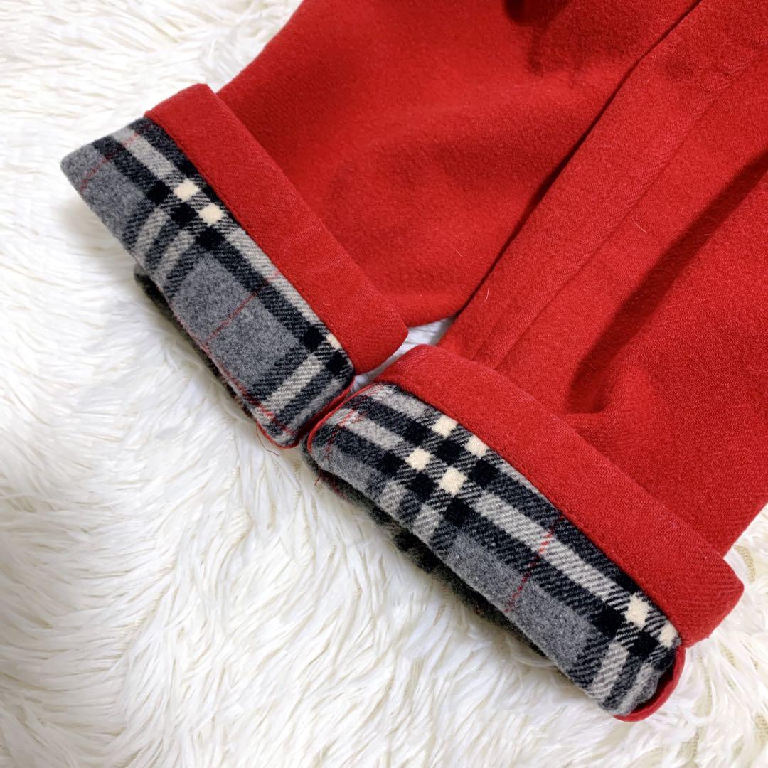 バーバリーブルーレーベル ダッフルコート 赤 ノバチェック ウール100% 38