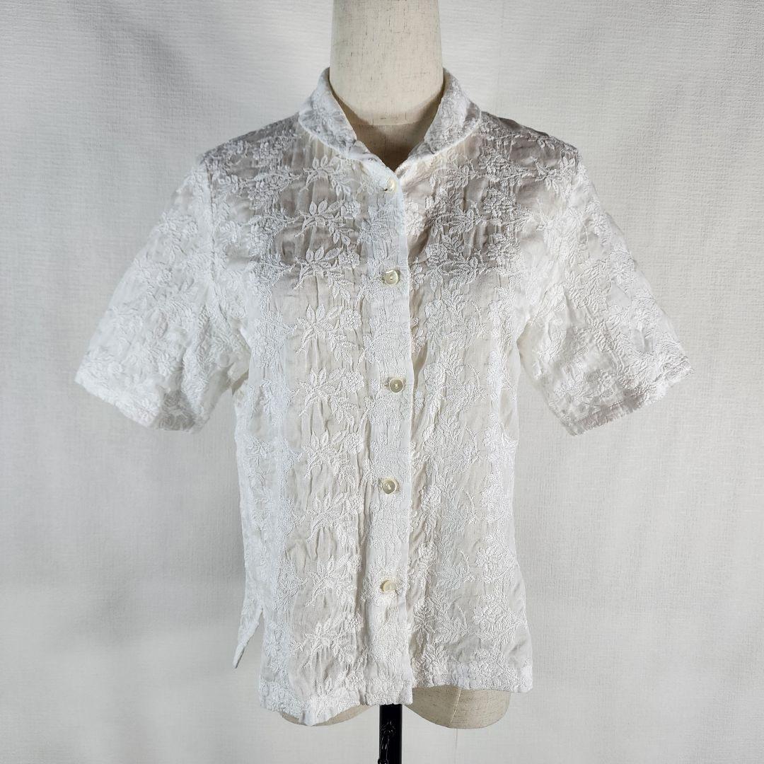 カッスルクームガーデン コットンハウスアヤ 花柄刺繍半袖ブラウス コットン L