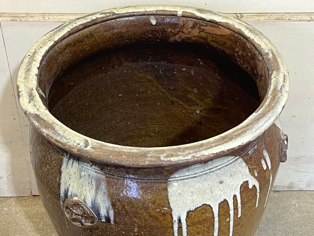 古い あがの焼の大瓶58cm甕 水鉢 睡蓮鉢 水槽 メダカ