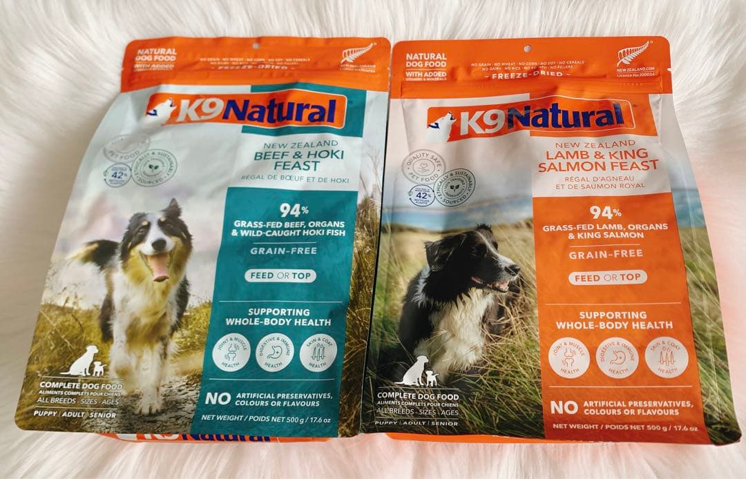 k9 ナチュラル　ビーフ＆ホキ、ラム＆キングサーモン　各500g