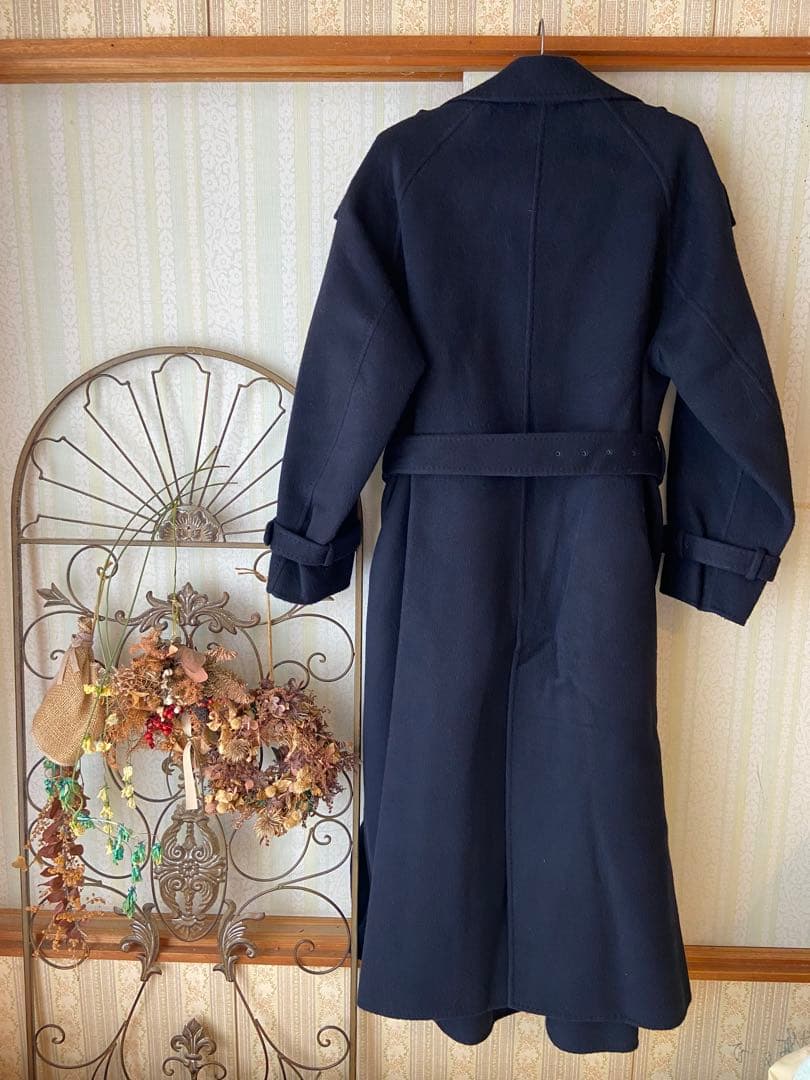 ★YN★ebure エブールウールカシミアトレンチコート★ネイビー★