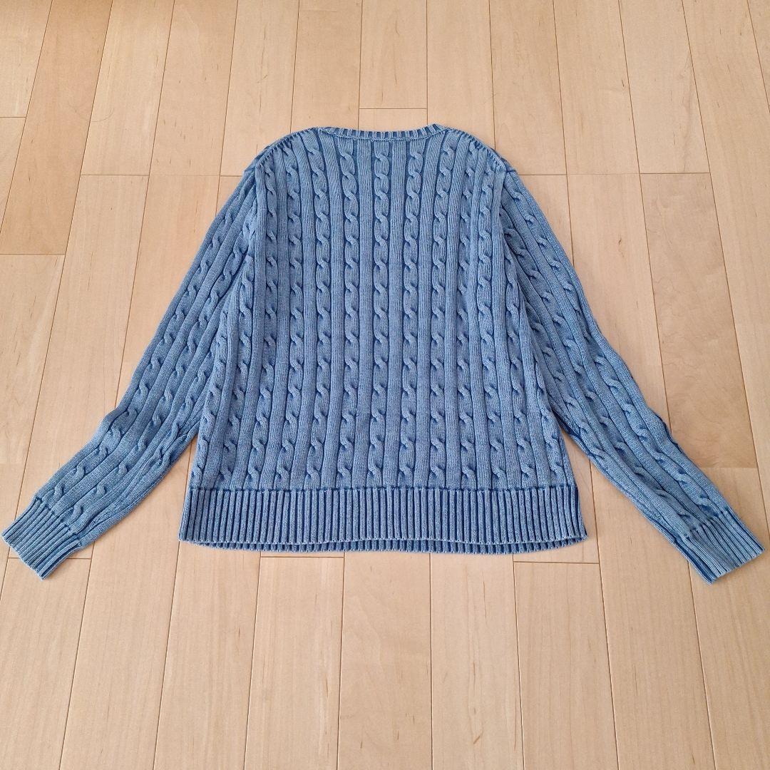【美品】ポロラルフローレン　ウォッシュ加工ケーブルニット　ブルー