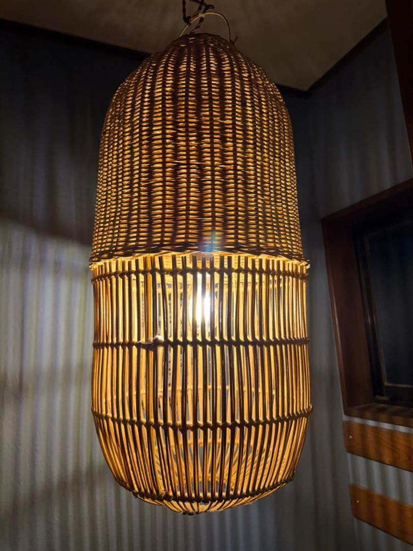 【希少】ラタン ペンダントライト 吊り下げ照明 籐編み アジアン レトロ モダン