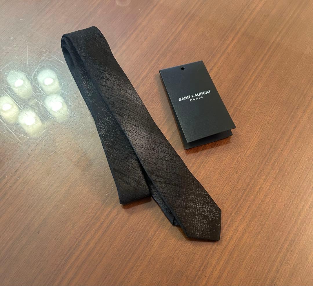 サンローラン　ナロータイ　ネクタイ　美品　ブラック　グレー