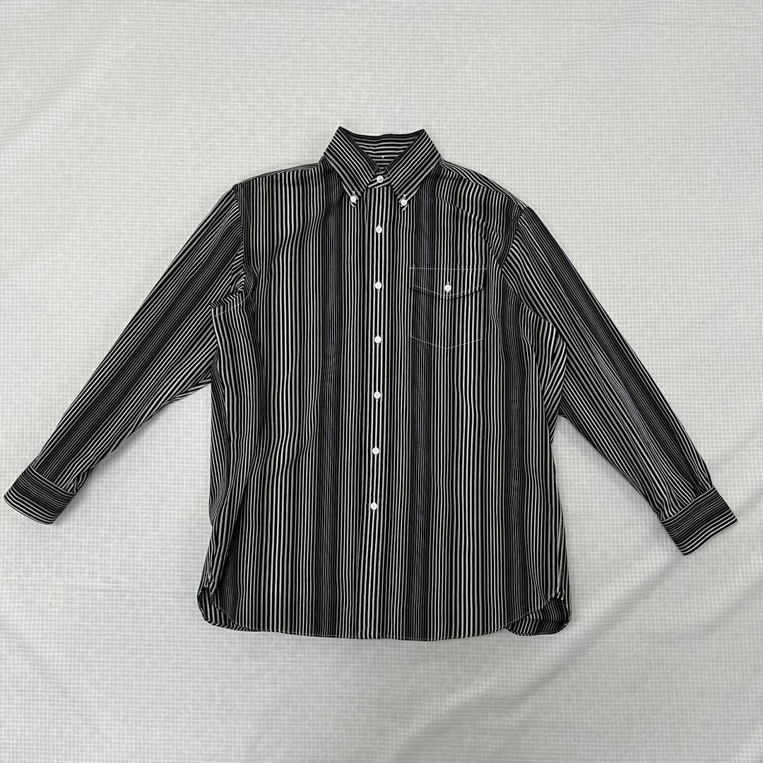 【美品】小倉縞縞 小倉織 ボタンダウンシャツ Monochrome Cubic
