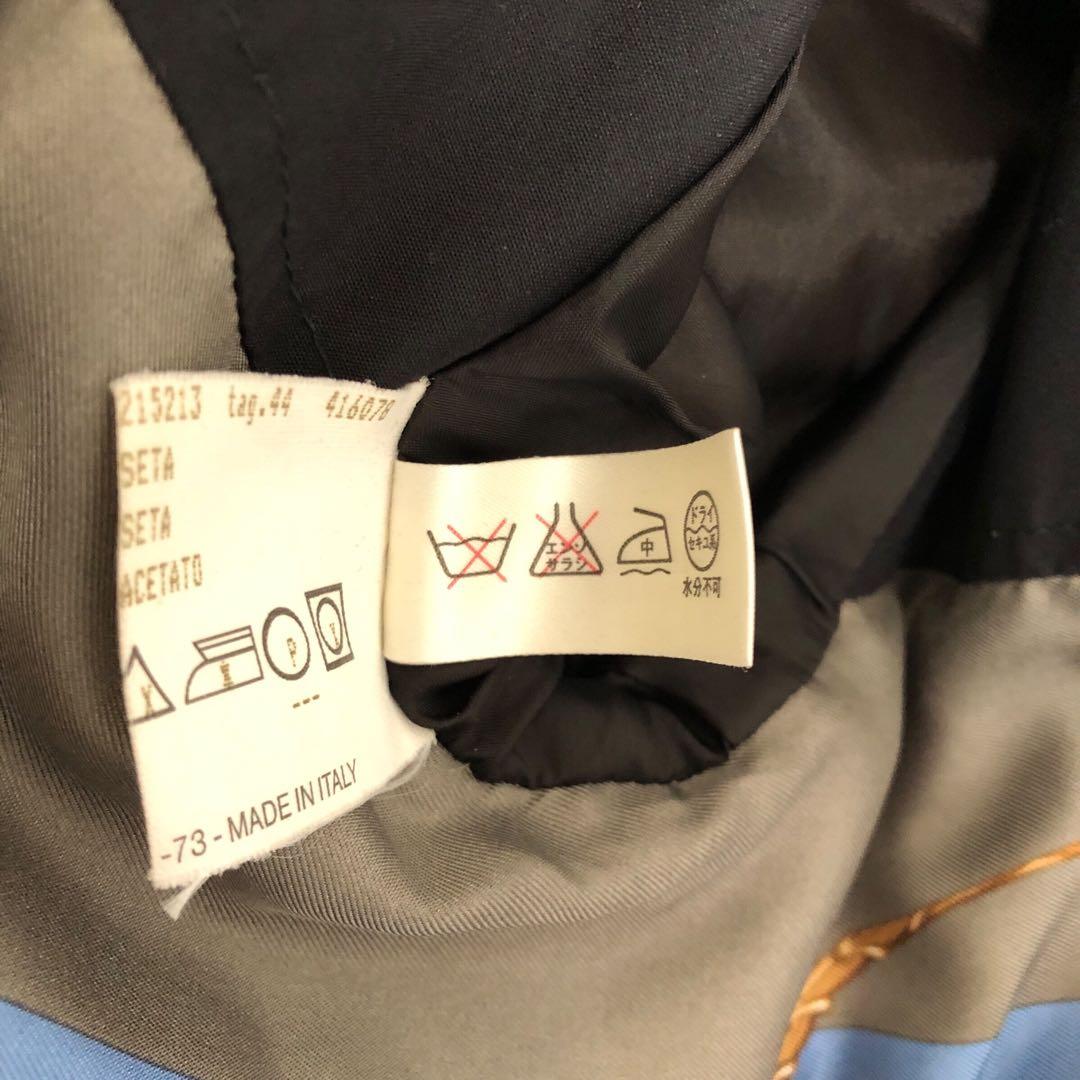 HERNO ヘルノ ステンカラーコート L 黒 シルク混 裏地スカーフ柄 比翼