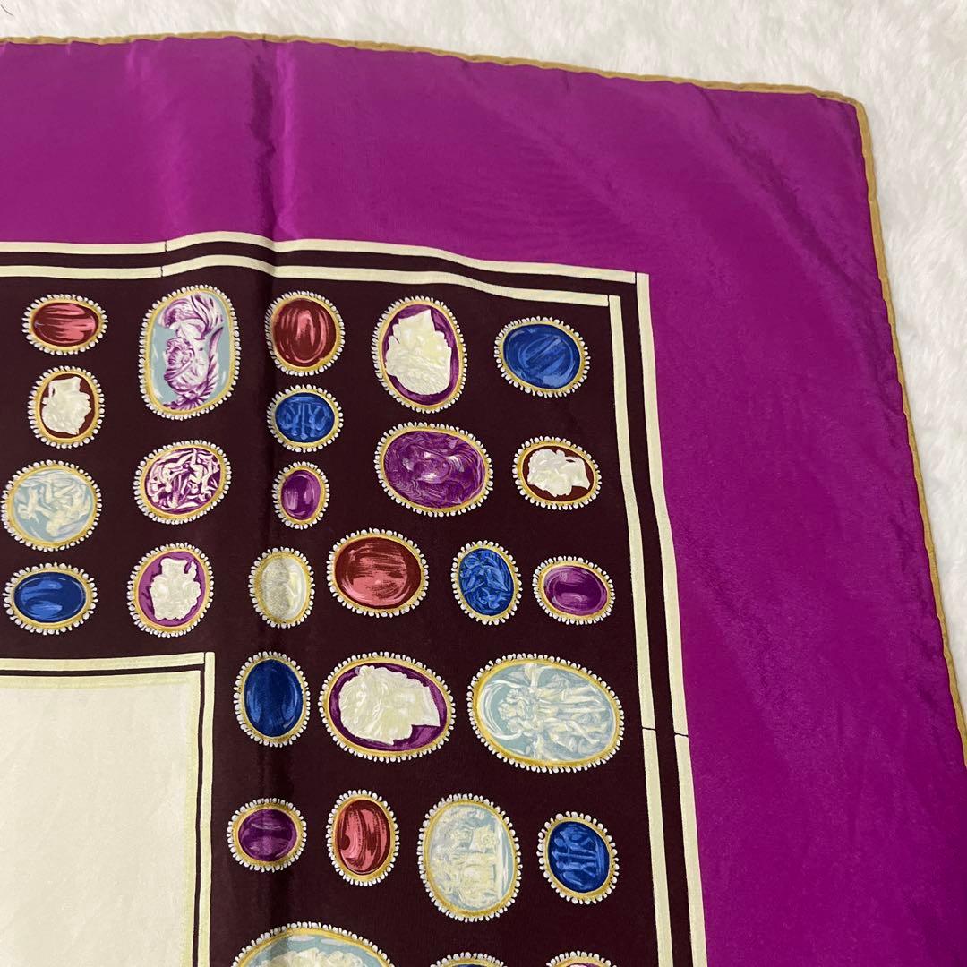 美品　希少　カメオ　シルク　シャネル　スカーフ　ヴィンテージ　パープル　紫