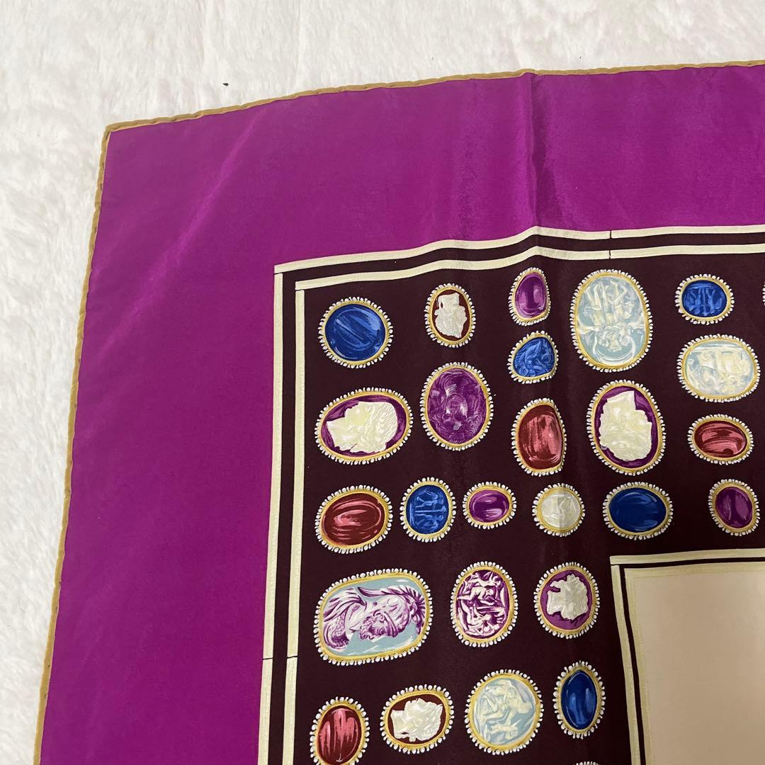 美品　希少　カメオ　シルク　シャネル　スカーフ　ヴィンテージ　パープル　紫