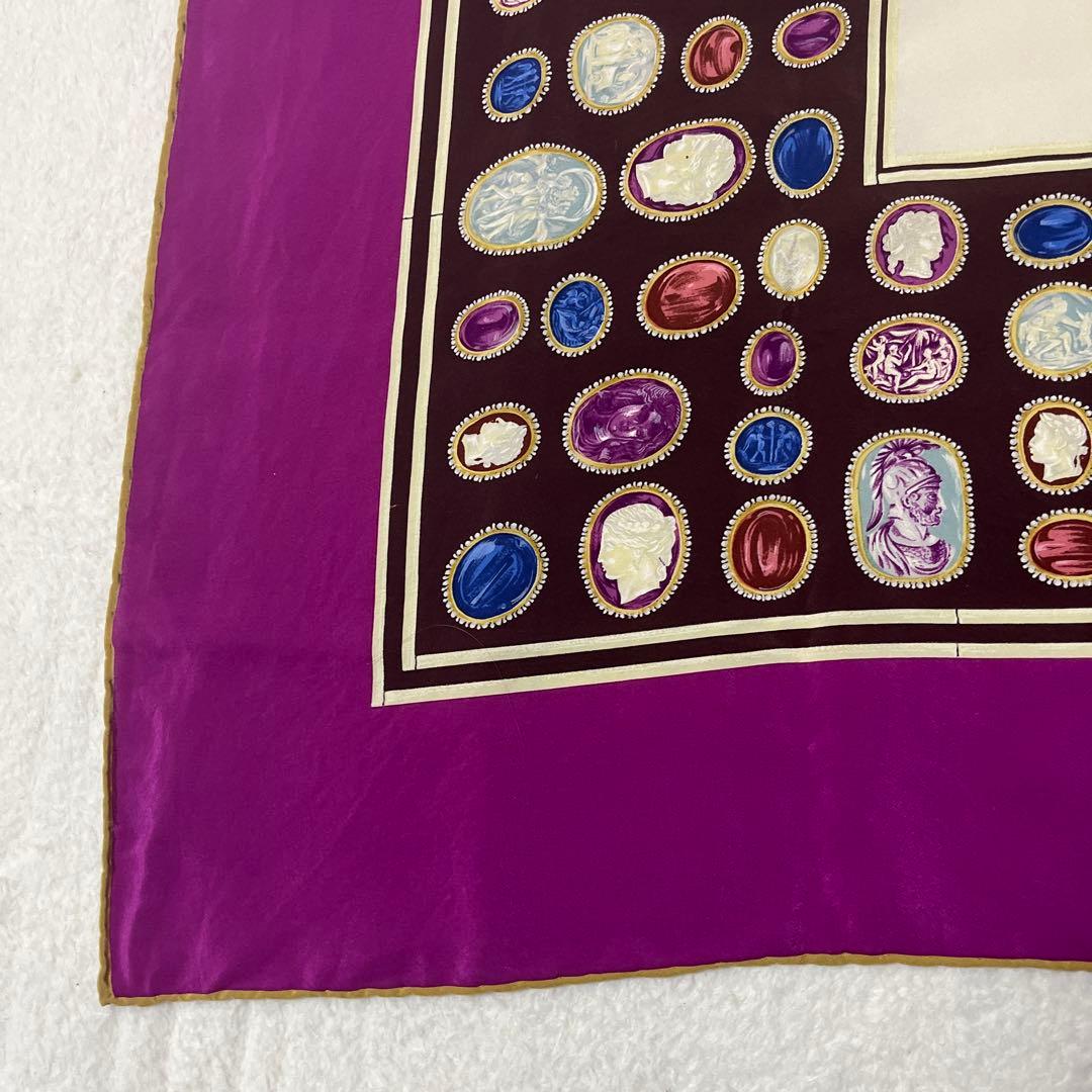 美品　希少　カメオ　シルク　シャネル　スカーフ　ヴィンテージ　パープル　紫