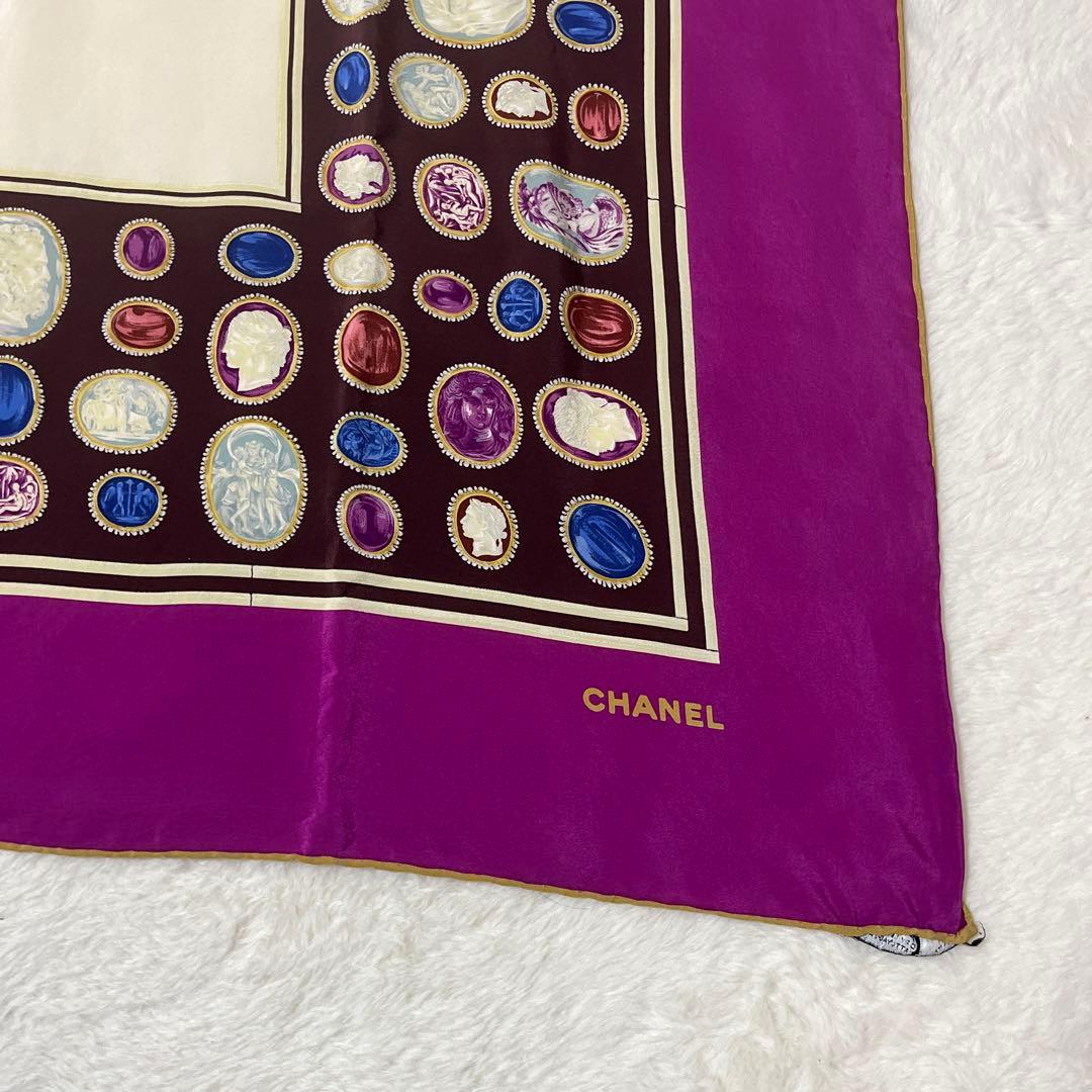 美品　希少　カメオ　シルク　シャネル　スカーフ　ヴィンテージ　パープル　紫