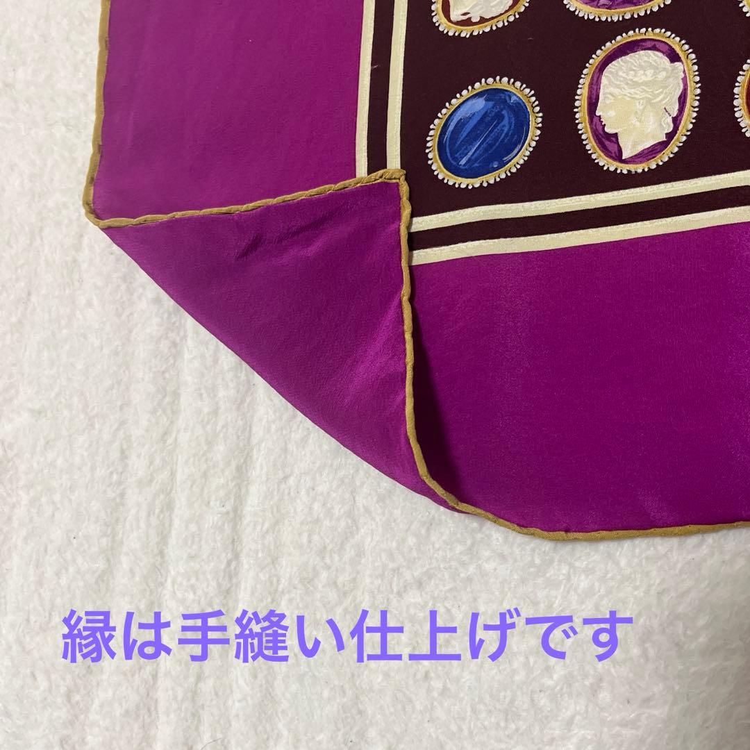 美品　希少　カメオ　シルク　シャネル　スカーフ　ヴィンテージ　パープル　紫