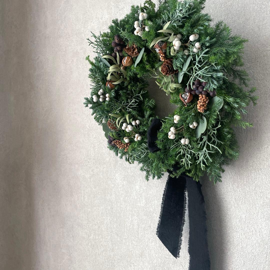【sold】Green chic Christmasリース ◯28センチ