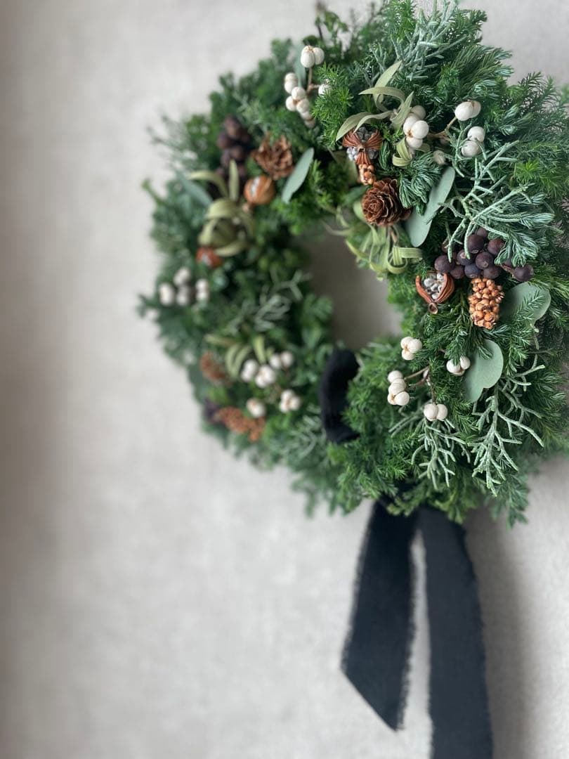 【sold】Green chic Christmasリース ◯28センチ