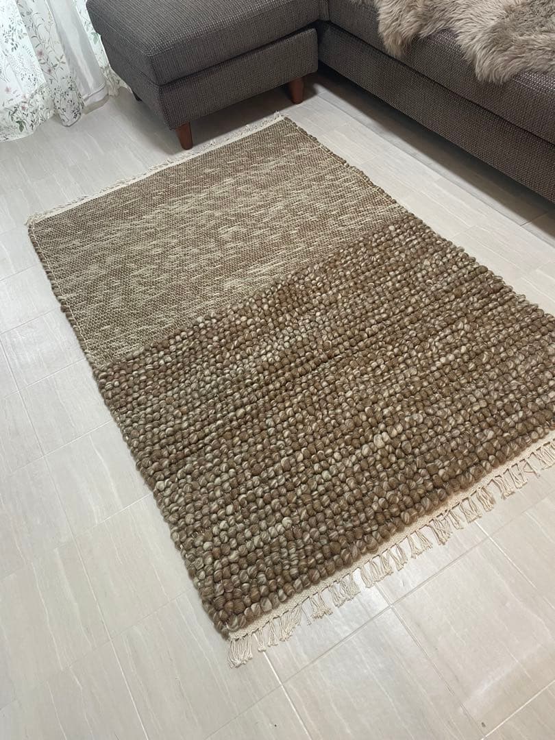 ウール ボンボン織りラグ 100ｘ140