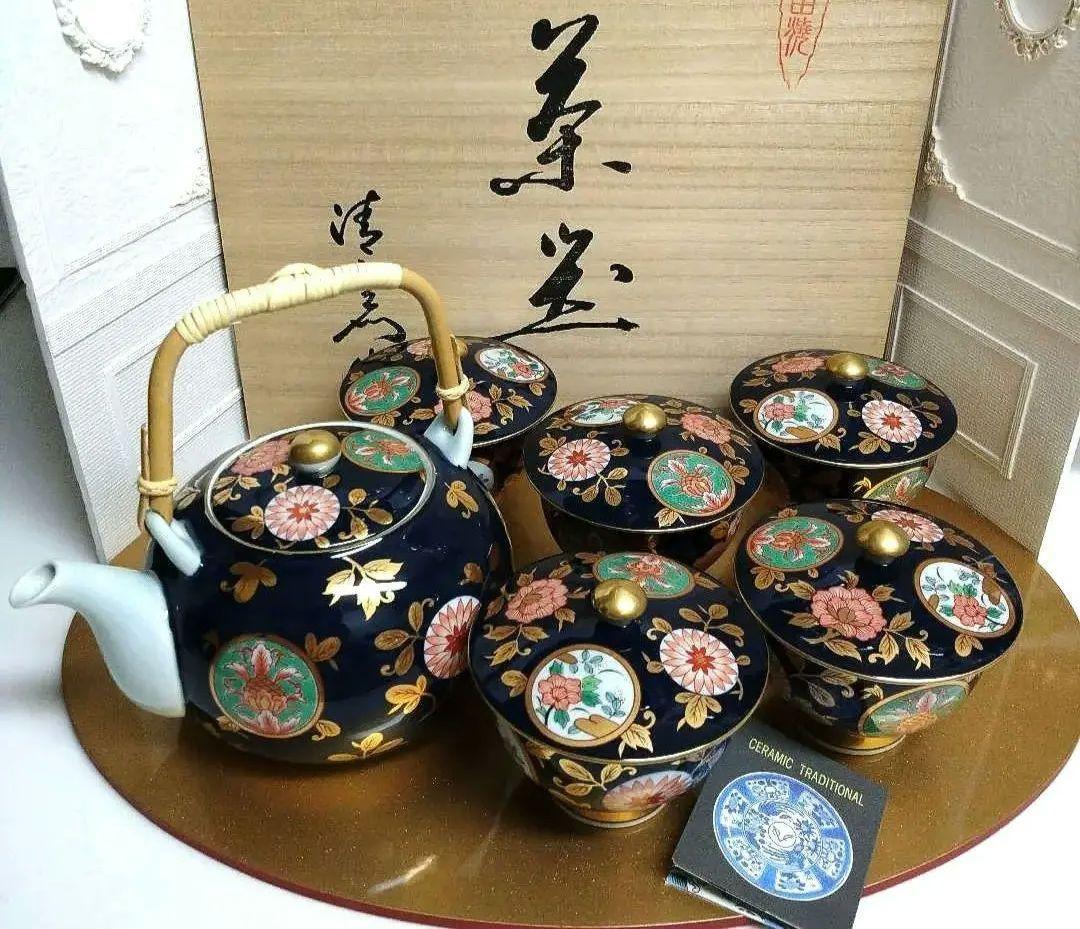 【超美品】新品未使用　箱もキレイ　有田焼 　清右衛門　古伊万里金彩　蓋付茶器揃