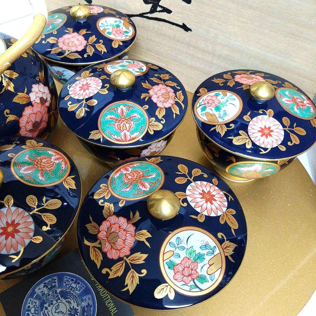 【超美品】新品未使用　箱もキレイ　有田焼 　清右衛門　古伊万里金彩　蓋付茶器揃